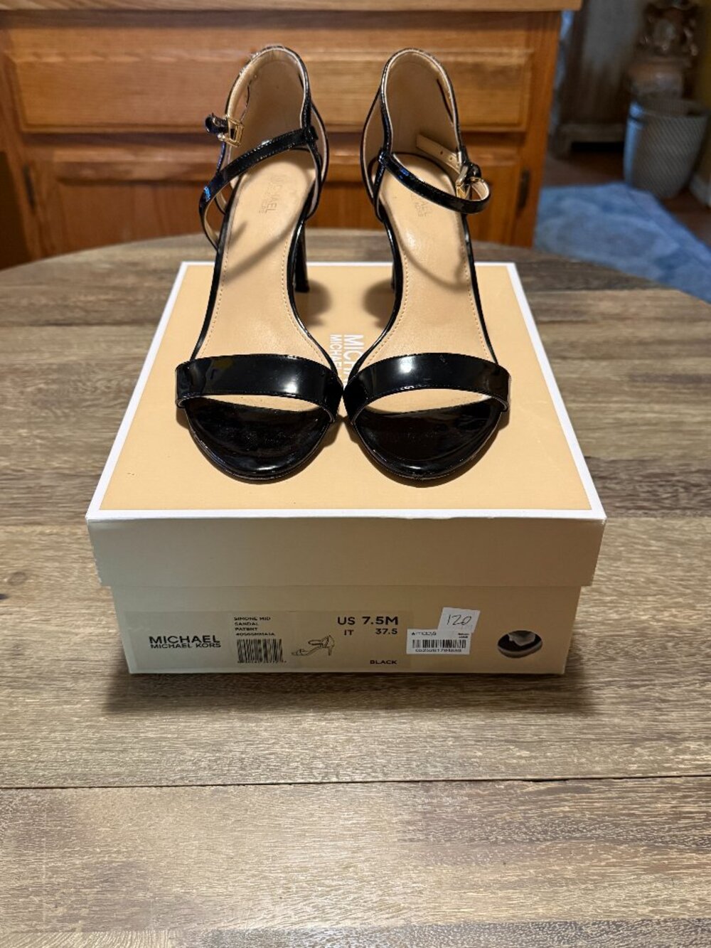 Michael Kors Simone Mid Sandals in Black Patent Leather- Size 7.5